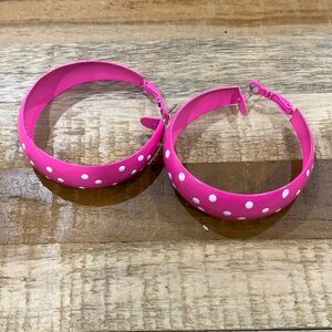 Hot Pink Polka Dot Hoop Earrings | 2" Retro 80s Style Pin-Up Rockabilly